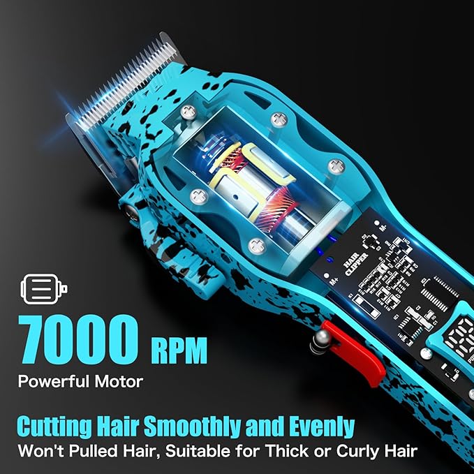 Tuanchuanrp Professional Hair Clippers for Men, Cordless Barber kit for Hair Cutting & Grooming, Hair Clippers Set for Barber Haircut with LED Display 8 Fade Taper Combs(Blue)