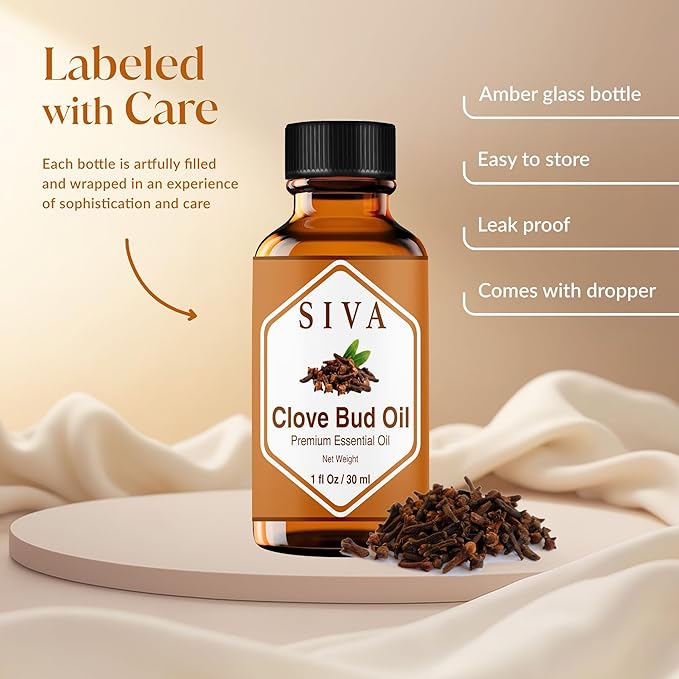 Siva Clove Bud Essential Oil 1 Fl Oz – for Diffuser, Skin & Hair Care – Ideal for Massage & DIY Blends- with Dropper