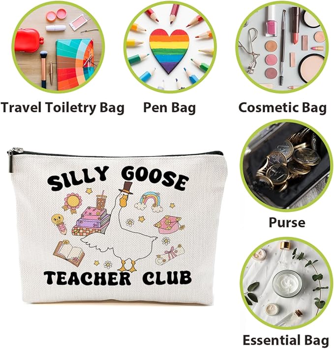 BQXH Teacher Gifts Makeup Bag, Funny Goose Cosmetic Bag, Teacher Appreciation Gift Organizer Zipper Pouch Retirement Graduation Novelty Gag Gift for Women Girls New Teachers Coworker Friends