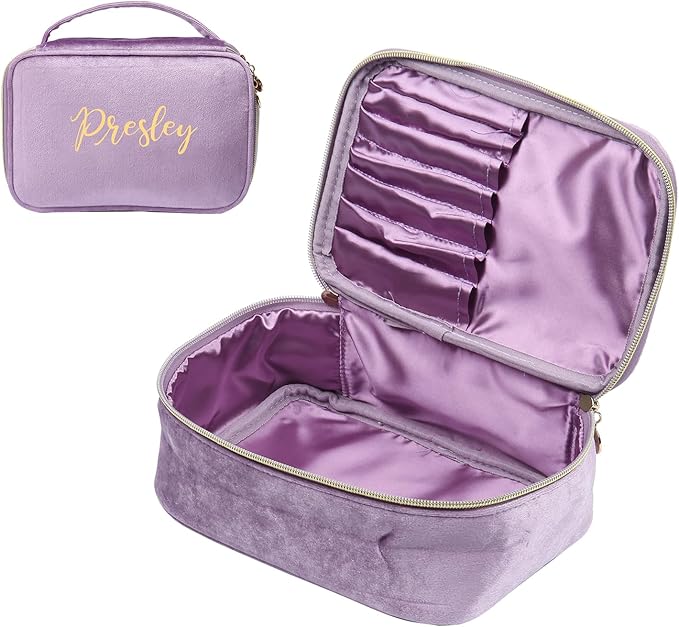 Dreamgem Personalized Name Makeup Bags - Monogrammed Gift for Women Girls Cosmetic Bag with Zipper Gift Ideal for Teen Girls Women Birthday Friend Mom (Light Purple)