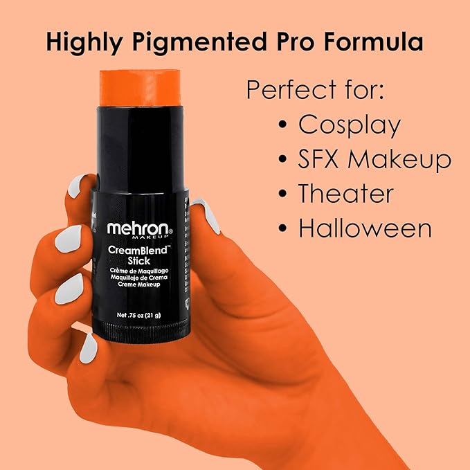 Mehron Makeup CreamBlend Stick | Face Paint, Body Paint, & Foundation Cream Makeup | Perfect for Halloween (.75 oz) (ORANGE) | Made in the USA