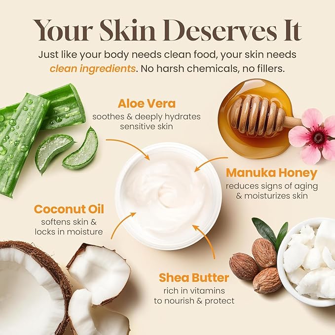 Honeyskin Ultimate Face & Body Cream with Manuka Honey MGO 514+ - Organic Hydrating Moisturizer for Extremely Dry, Sensitive Skin - Soothing Cream for Dry, Itchy & Flaky Skin 8oz
