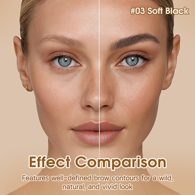 UCANBEMAKEUP Microblading Brow-Fection Brow Eyebrow Pencil – Angled Brush Tip, Wild Natural Hair-Like Strokes, Patented Design, Long-Lasting & Smudge-Proof, for Beginners & Pros(03 Soft Black）