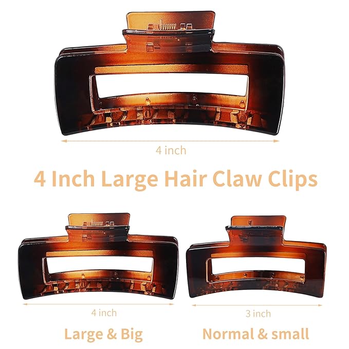 Sisiaipu 4.1 Inch Large Claw Clips - 12 Pcs Jumbo Square Jaw Clips for Thick Hair, Bulk Hair Accessories for Women and Girls - Transparent