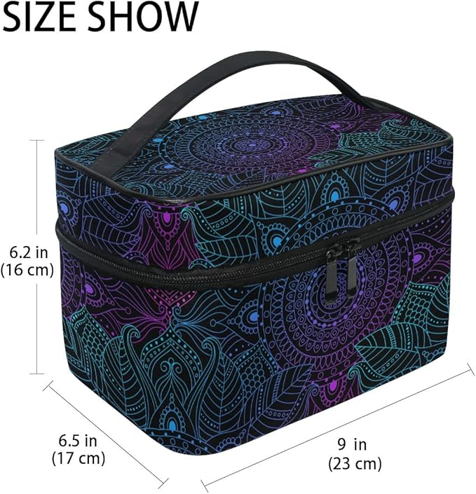 ZOEO Makeup Train Case Art Arabesque Mandala Boho Ethnic Bohemian Korean Carrying Portable Zip Travel Cosmetic Brush Bag Organizer Large for Girls Women