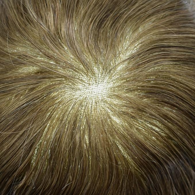 F M FACE MIRACLE NEW YORK Mens Toupee Human Hair Piece French Lace Toupee for Man Hair System Indian Human Hair Replacement Systems V-Looped PU Front Hairpieces 7"X9" 17#DARK ASH BLONDE