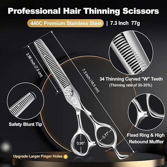 CIICII Professional Hair Cutting Scissors Kit, 440C 7″ Barber Shears Set