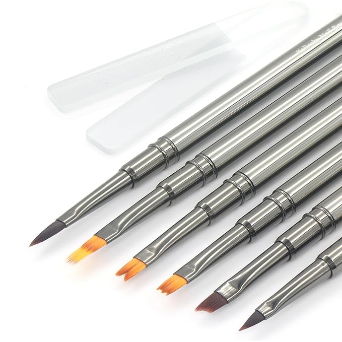 MYR 6Pcs Metal Nail Art Brushes & 2pcs Nano Nail Files for Nail Art Designs