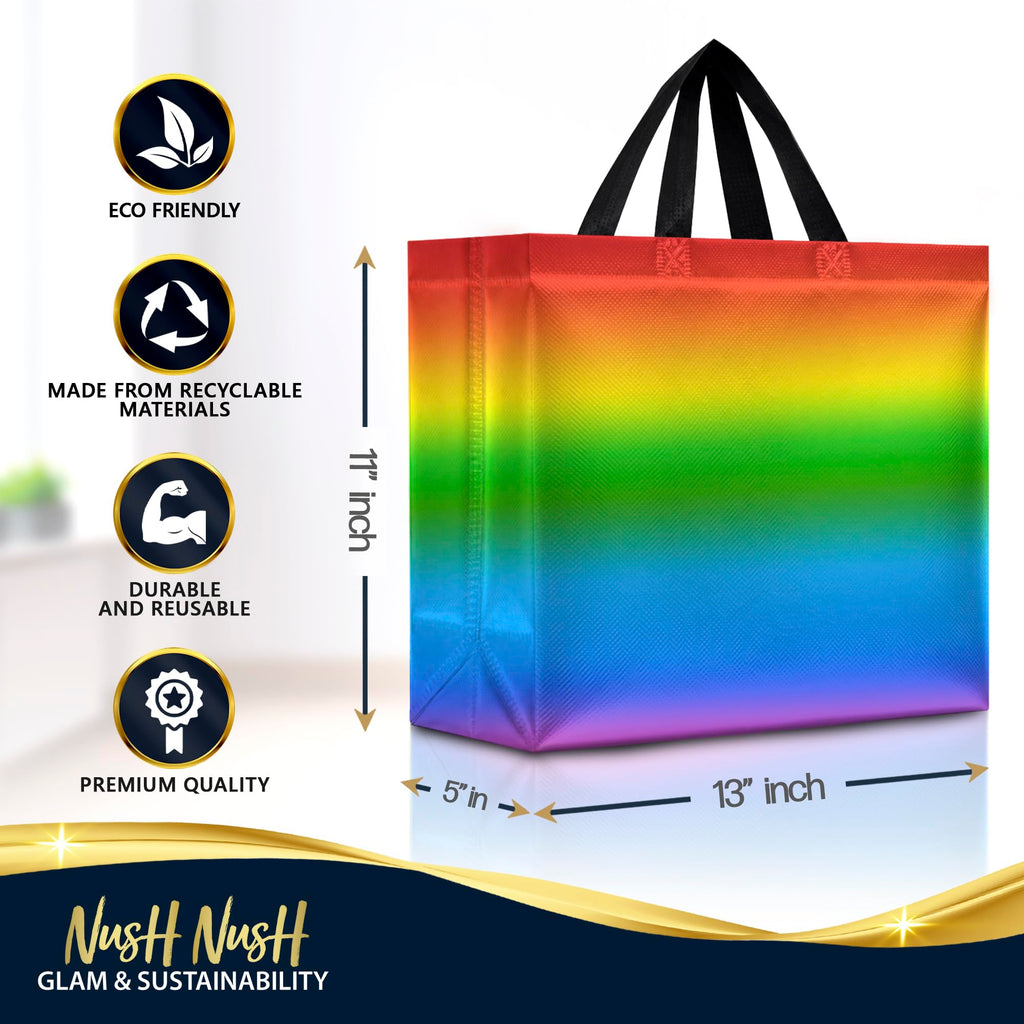 Nush Nush Large Rainbow Gift Bags with Handles, 13 x 5 x 11, Set of 12