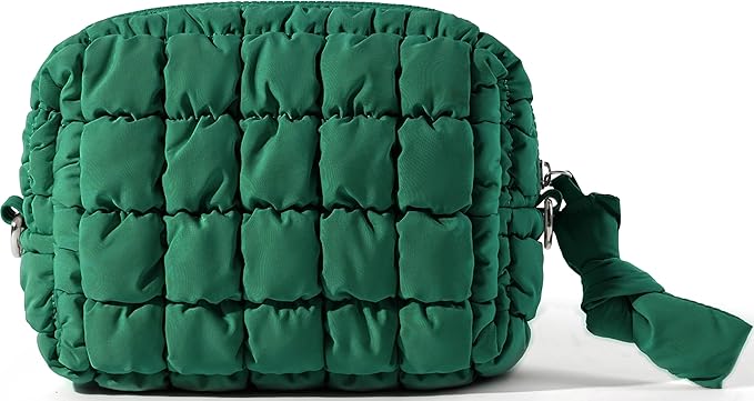 Yarnic Quilted Makeup Bag, Deep Green Puffy Cosmetic Bag Pouch