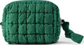 Yarnic Quilted Makeup Bag, Deep Green Puffy Cosmetic Bag Pouch