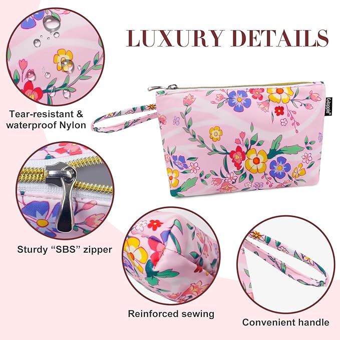 Gloppie Make Up Bags for Women Small Makeup Bag for Purse Cosmetic Bag Pink