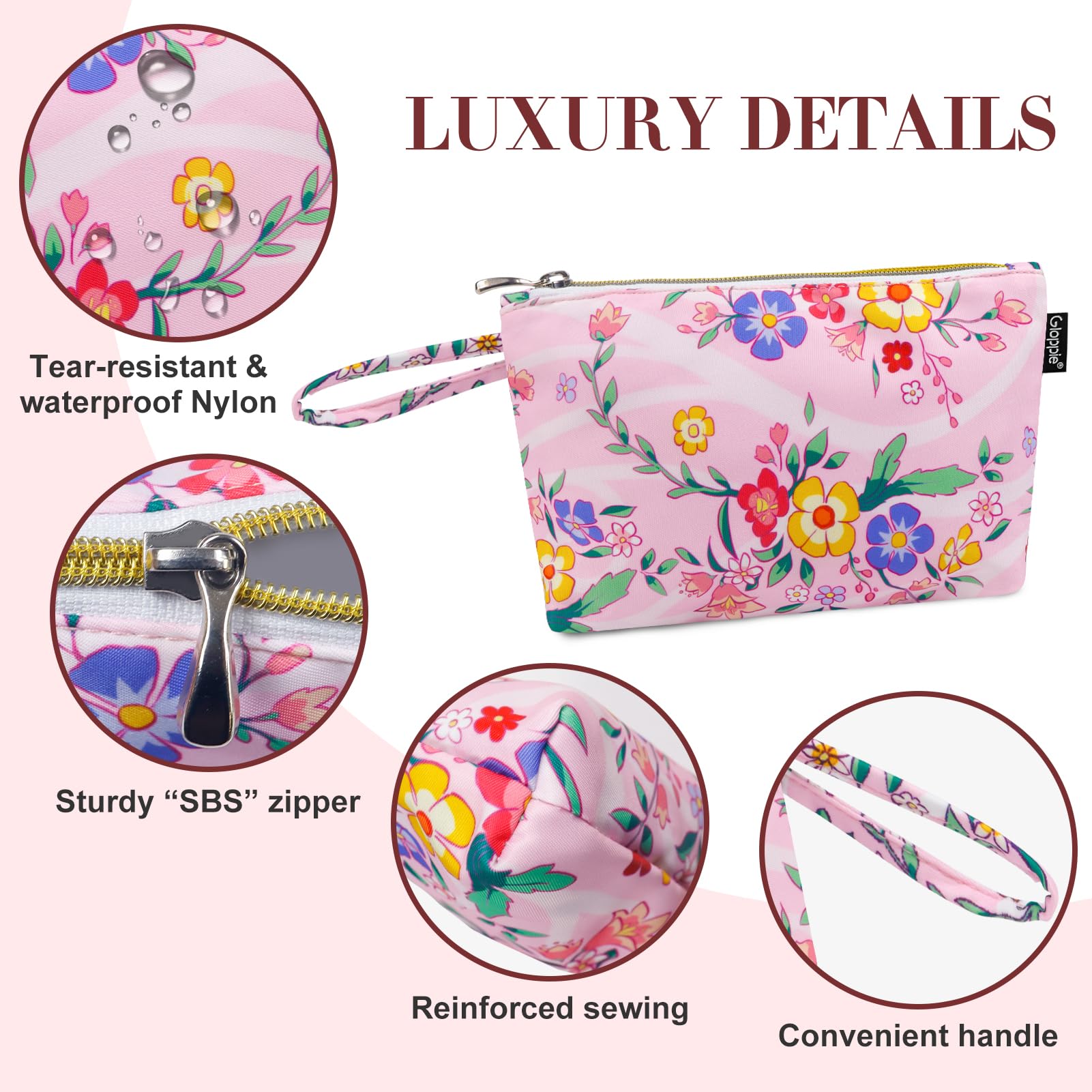 Gloppie Make Up Bags for Women Small Makeup Bag for Purse Cosmetic Bag Pink