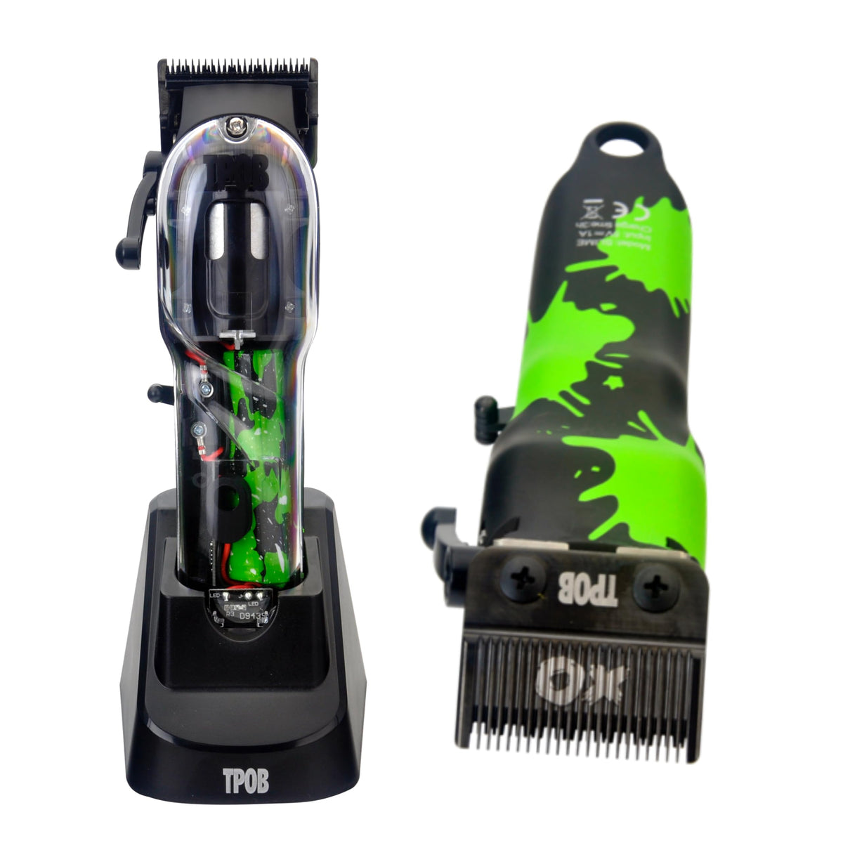 TPOB Slime 2 Professional Hair Clippers for Men — 6800 RPM Barber Clipper with X Fade DLC Blade, 5-Position Click Lever, Cordless Rechargeable, Matte Black Case & Colored Guide Combs (Black Splatts)