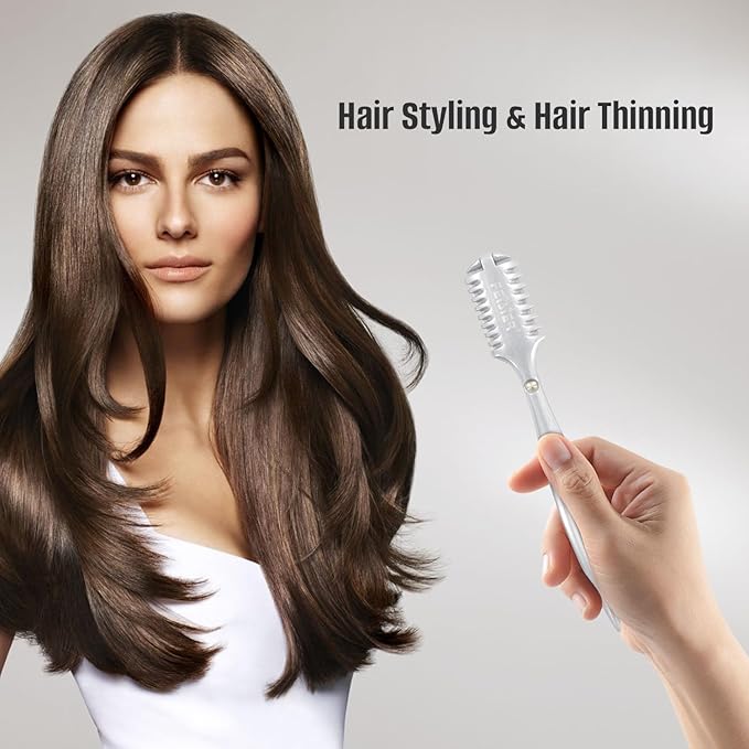 FEISIER Aluminum Double-Edge Hair Thinning Razor Comb with 10pcs Blades,Hair Texturizing Cutting Razor Comb for Thin and Thick Hair Trimming and Styling
