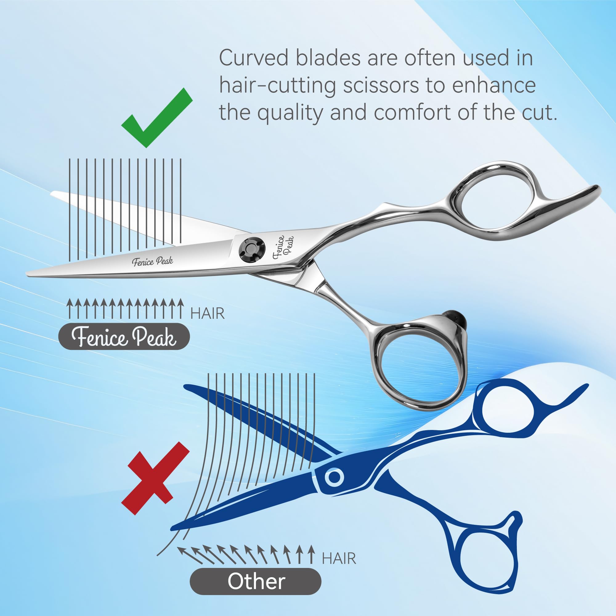 Fenice Peak CNC Professional Hair Cutting Scissors 6.0 Inch Sharp Convex Blade Barber Shears Made of VG10 Japanese Stainless Steel with Adjustment Screw for Salon Hairdressing and Home User