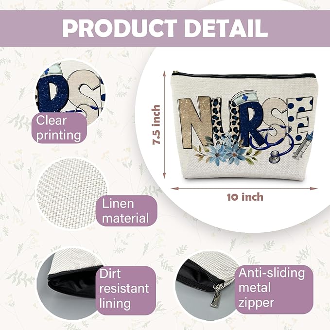 RYYCDOI Trendy Floral Nurse Makeup Bag, Nurses Week Gifts Cosmetic Bags for Women, Nurse Appreciation Gifts Makeup Pouch, Nursing Zipper Pouch