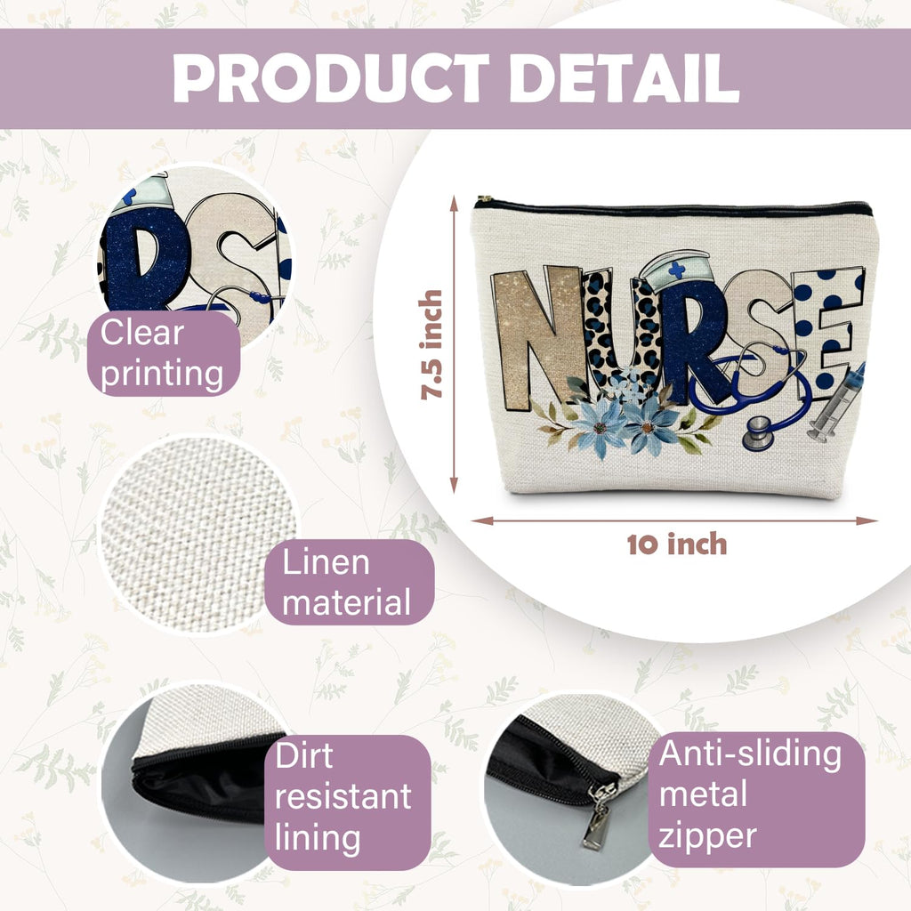 RYYCDOI Trendy Floral Nurse Makeup Bag, Nurses Week Gifts Cosmetic Bags for Women, Nurse Appreciation Gifts Makeup Pouch, Nursing Zipper Pouch
