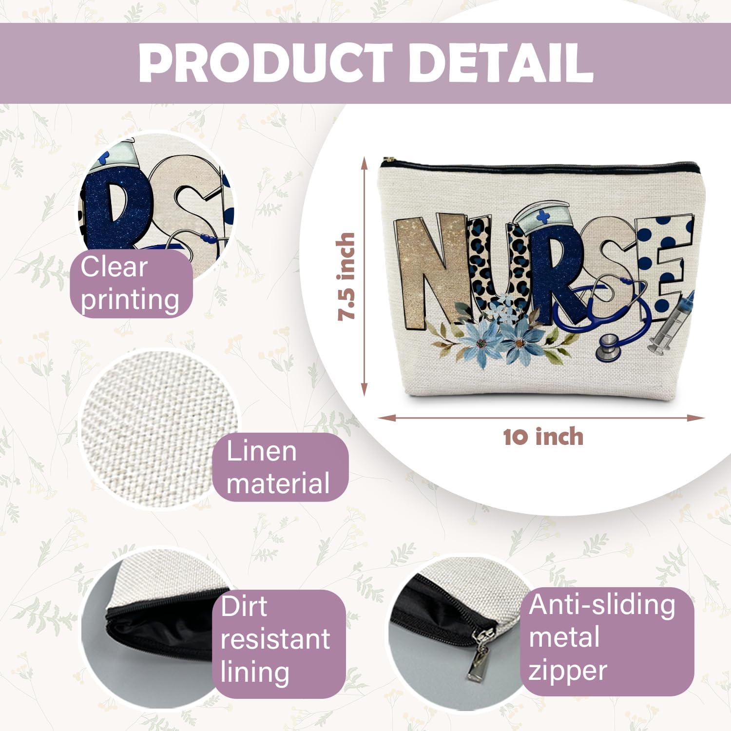 RYYCDOI Trendy Floral Nurse Makeup Bag, Nurses Week Gifts Cosmetic Bags for Women, Nurse Appreciation Gifts Makeup Pouch, Nursing Zipper Pouch