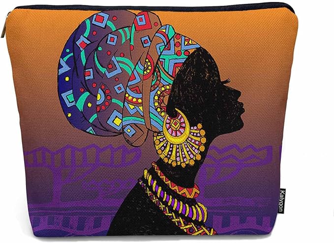 Kalygon Makeup Bag African Woman Makeup Bags For Purse Pouch, Traditional Black African Woman Travel Toiletry Bag Cosmetic Bag Makeup Bags Flax Makeup Organizer Bag Pencil Pouch For Man Woman