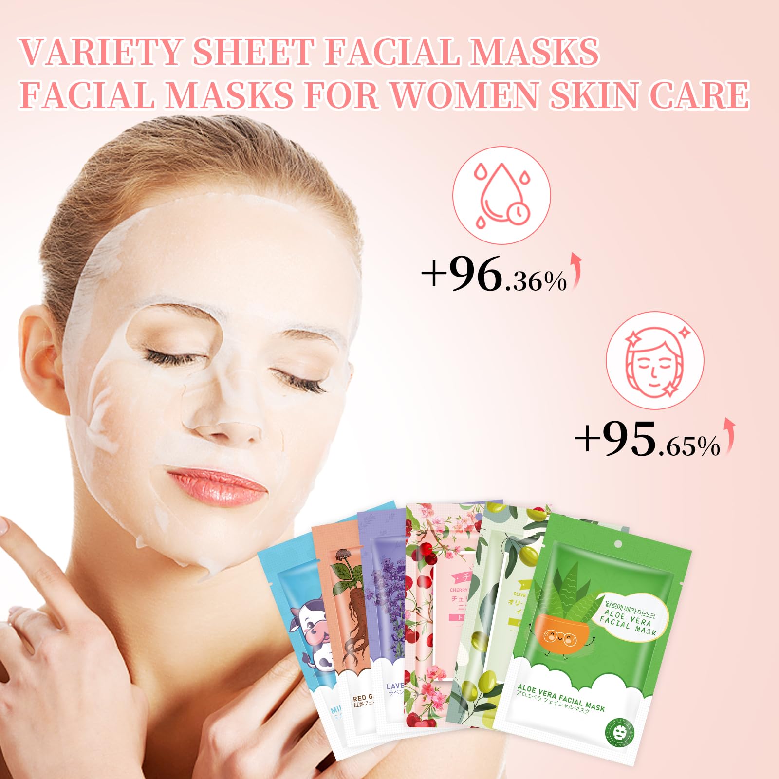 GUOYAOLIFU 24 Pack Sheet Face Masks Skincare for Women,Hydrating Face Masks Suitable for Dry Sensitive Skin,Bulk Facial Mask Gifts Set for Skin Care,Home Skincare Spa for All Skin Types
