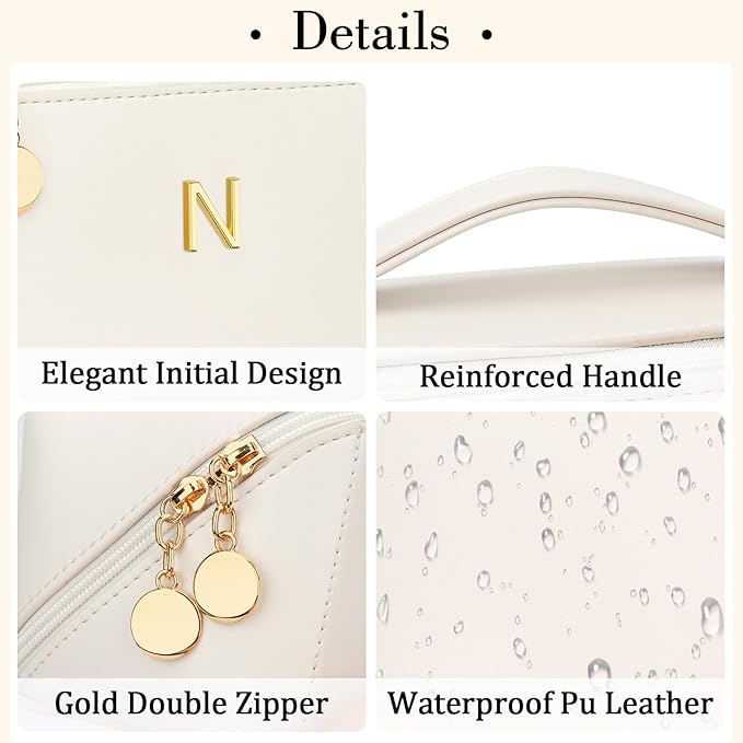 CLOUDWINGS Initial Makeup Bag Personalized Gift for Women Teen Girls