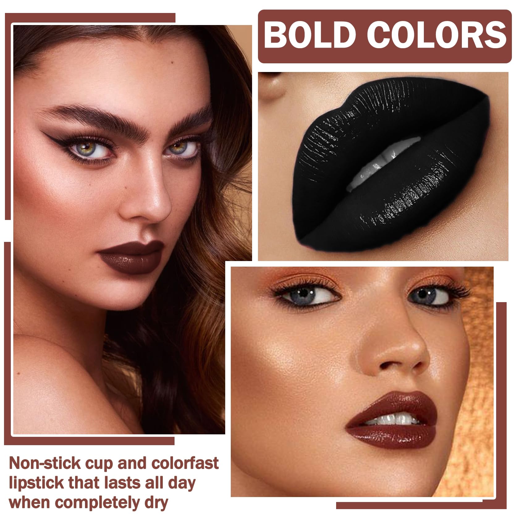 QIUFSSE 3 in 1 Black Lip Liner and Lipstick Lip Gloss Set (12 Black Magic)