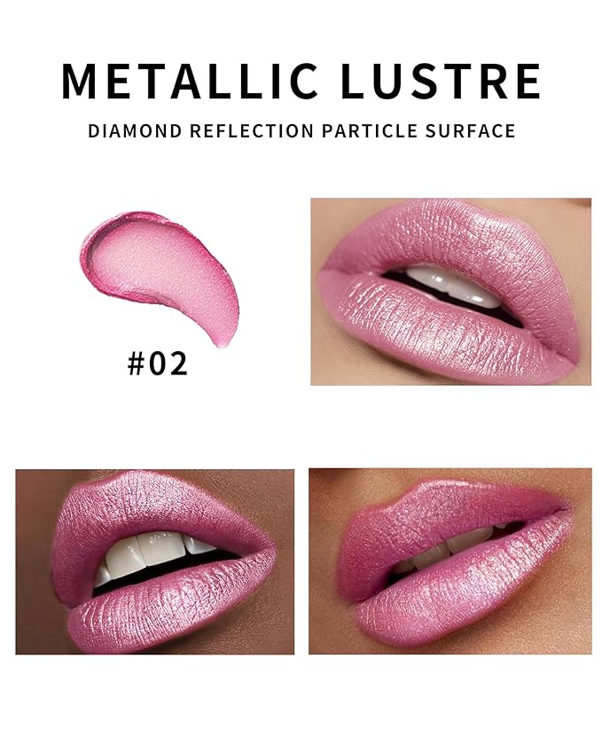 Metallic Coral Pink Lipstick for Women,Long Lasting Glitter Lipstick Makeup