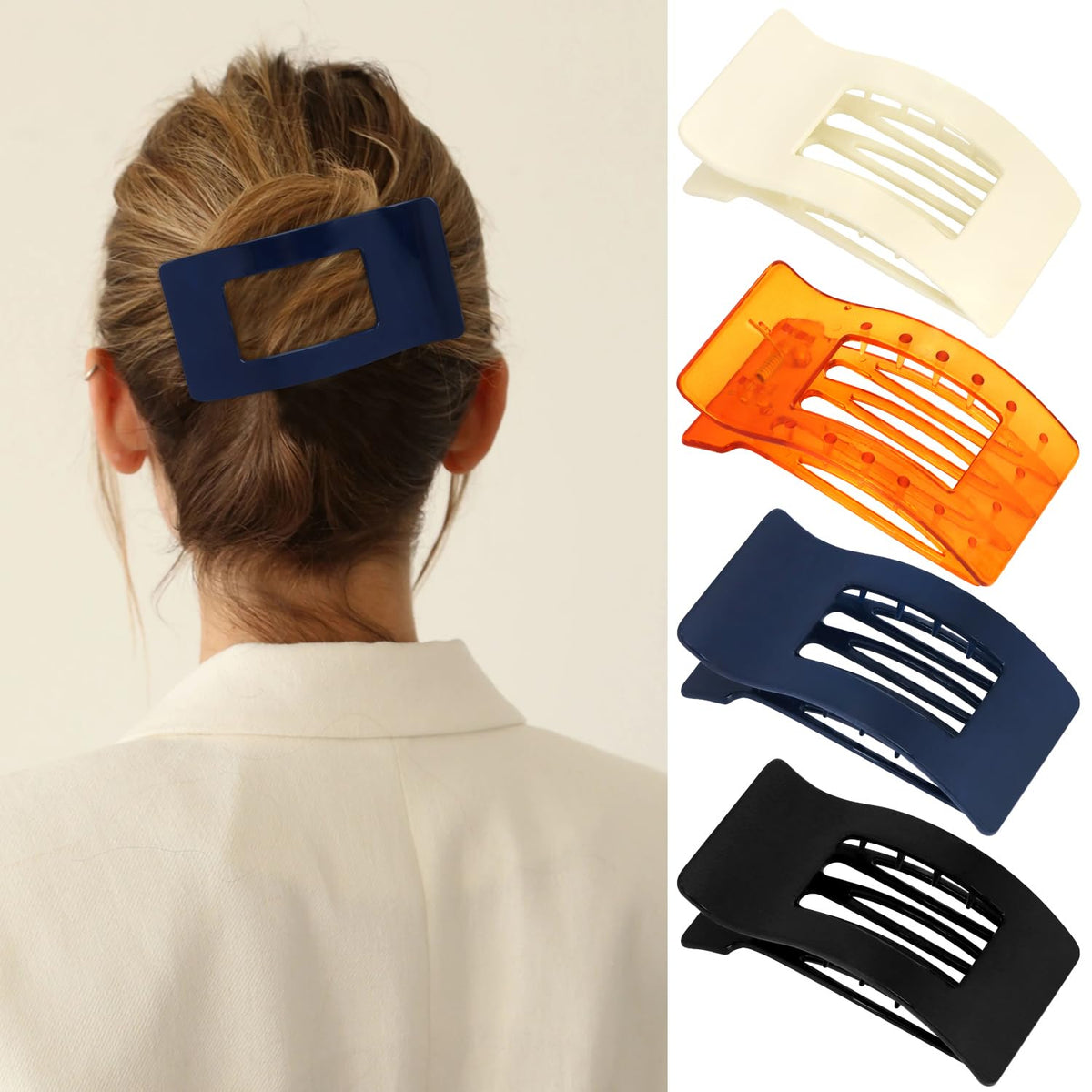 Velscrun Flat Hair Clips for Women Girls, Matte Lay Flat Claw Clips, Strong Hold Large Side Hair Clip All Hair Types, French Duck Billed Hair Jaw Claw Clip, Non Slip Grip for Daily Styling Amber