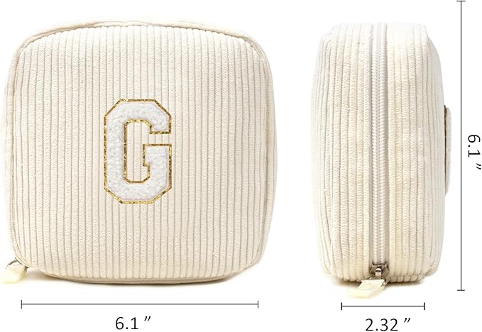 Cute Makeup Bag for Women - Monogram Personalized Initial Makeup Bags Cosmetic Pouch Make Up Case for Women Her Best Friend Friendship Sister Teacher, Easter Gifts for Girls (Letter G, Beige)