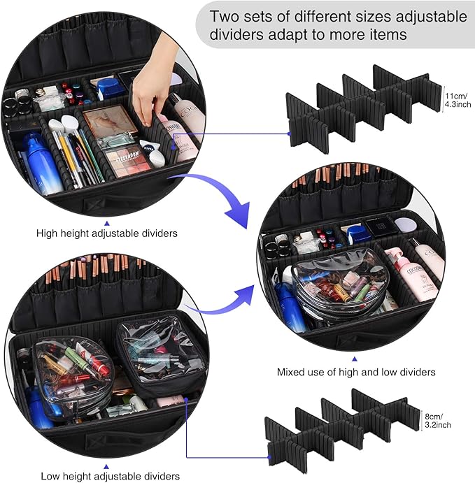 Relavel Extra Large Makeup Case with Makeup Brush Bag, Travel Makeup Train Case Professional Makeup Artist Bag Portable Nail Organizer Box Art Supply Case (Black with Makeup Brush Bag)