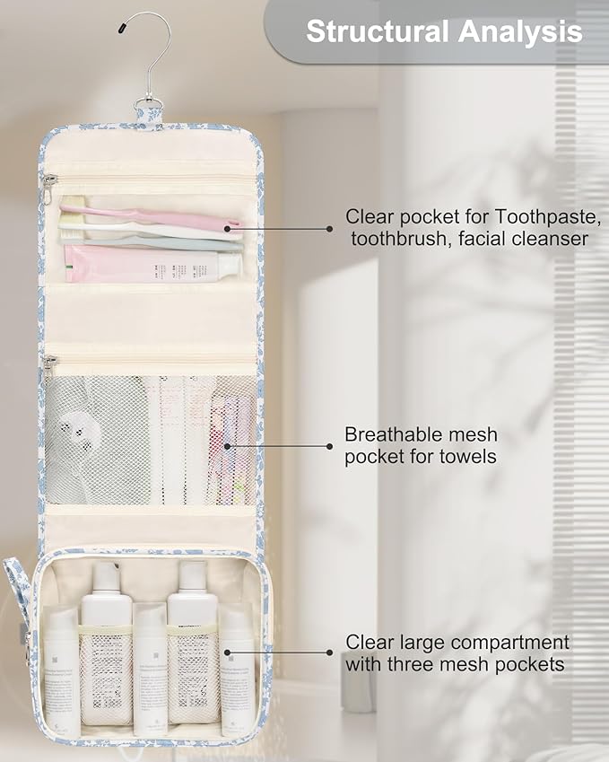 Relavel Small Hanging Toiletry Bag for Women, Floral Hanging Organizer