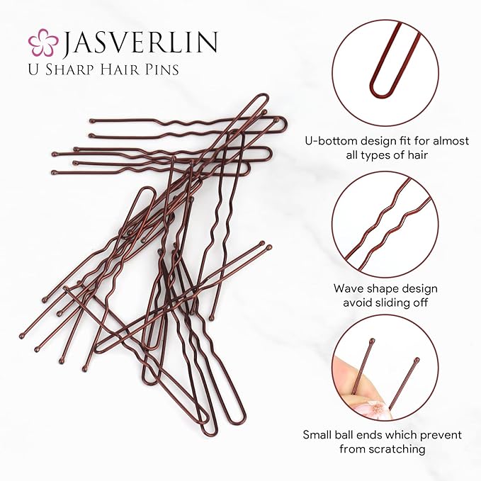 JASVERLIN U Shaped Bobby Pins Hair Brown, 2.4 In Bun Hair Pins 100 Pcs