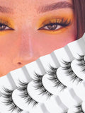 Manga Lashes Wispy False Eyelashes Natural Look 14mm Cat Eyelashes Anime Lashes 0.1mm Thin Band Manhua Lash Strips 3D Volume Strip Lash Pack C Curl Eyelash 7 Pair Siligli