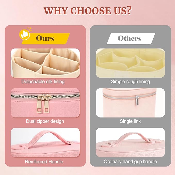 MaqSacion Makeup Bag Vanity Case for Women Leather Cosmetic Bag Makeup Organizer Case Portable Travel Toiletry Bag With Removable Compartments and Handle - Pink