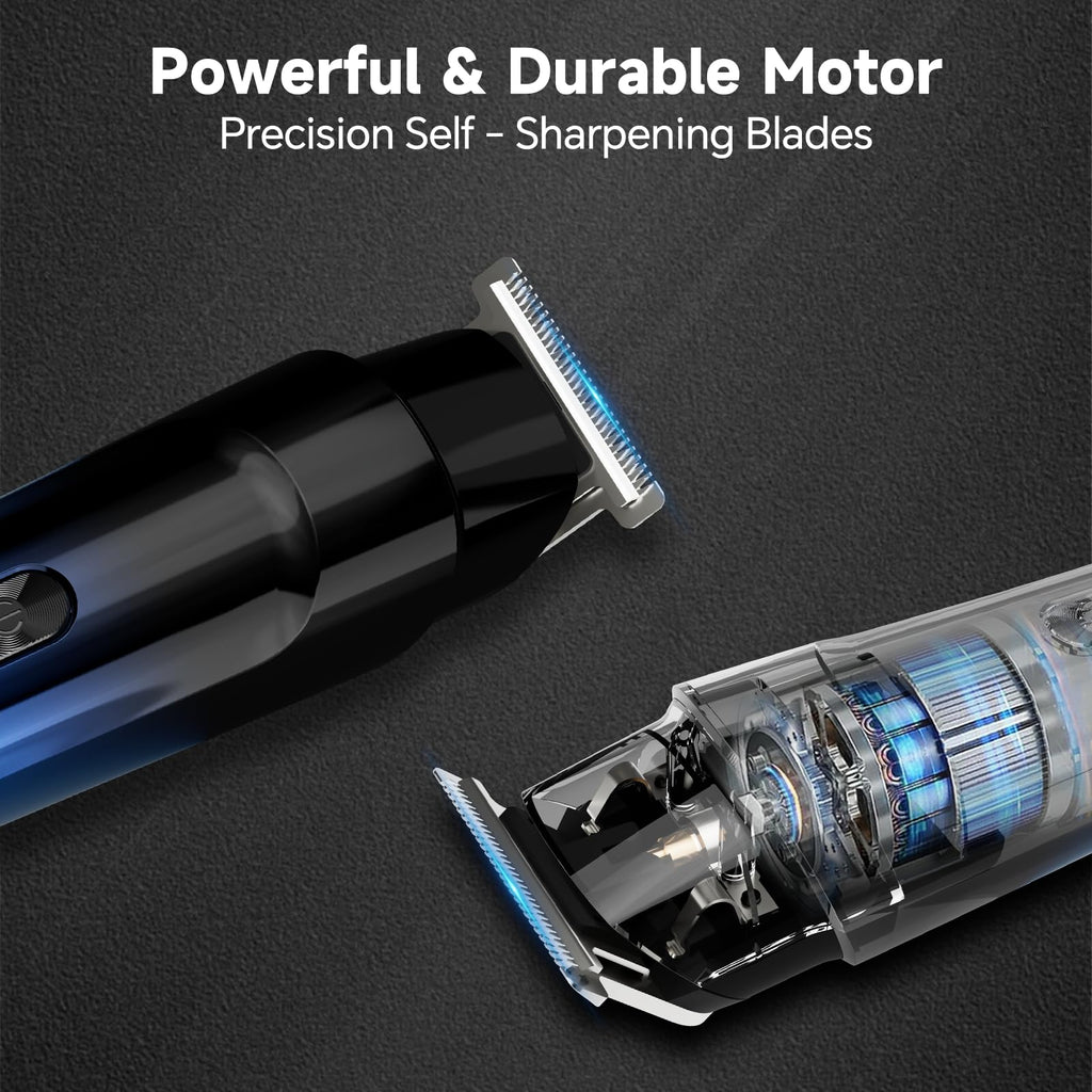 RUIBO Beard Trimmer for Men, 5-in-1 Cordless Hair Clipper Kit with Foil Razor, Waterproof Body, Nose & Ear Groomer, Precision Trimming for Beard, Hair & Body Care (Blue)