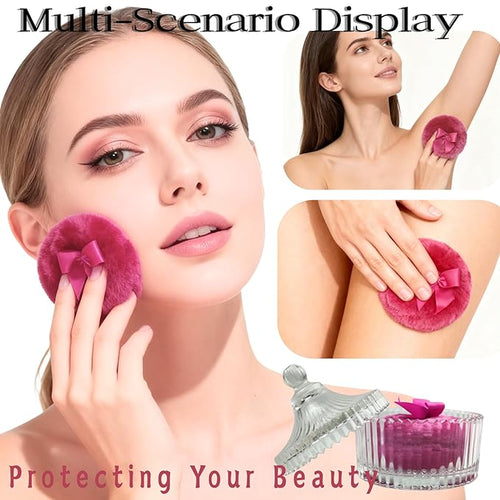 2 Pcs Large Body Powder Puff and Container Powder Container with Puff Powder Puff Crystal Container Soft Washable Reusable Velour Face Body Glitter Powder Puff Wet Dry Makeup (Rose Red)