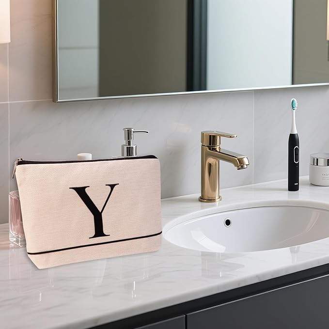 HDYHDY Letter A-Z Initial Personalized Makeup Bags, Birthday Gifts for Women, Monogrammed Gifts for Women Mom Sister Best Friend Bride Bridesmaid, Mothers Day, Christmas, Small Travel Cosmetic Bag (Y)