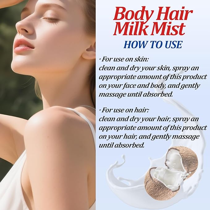 BlueBouff Body Hair Milk Mist, Hydrating And Moisturizing Spray, Long-Lasting Fragrance, Natural Hydrating And Moisturizing Body Mist(Coconut)