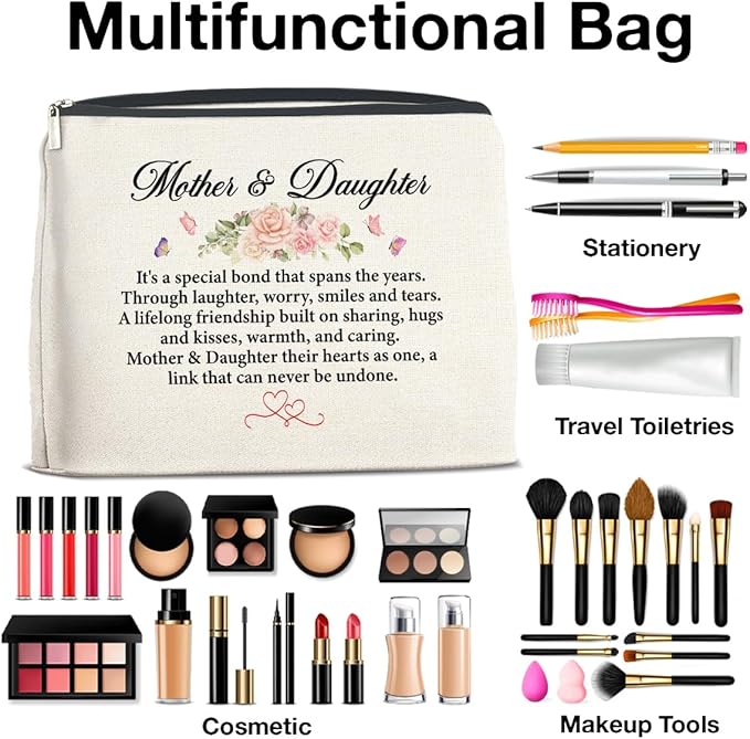 UPNEGE Mother and Daughter Gifts Makeup Bag Gift for Mom and Daughter Cosmetic Bag Zipper Makeup Pouch Gifts for Christmas Birthday Thanksgiving