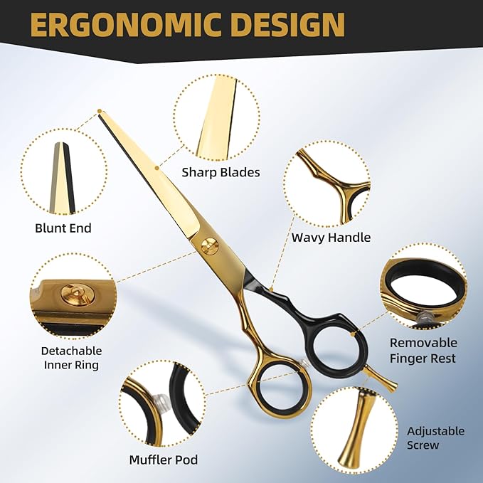 Ethyxe 6.5” Professional Hair Cutting Scissors – Japanese Stainless Steel Salon Scissors, Premium Barber Shears for Hair Cutting, Home Use for Man Woman Adults Kids Babies (Black & Gold)