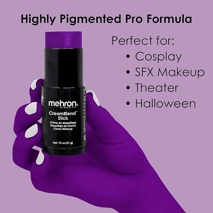 Mehron Makeup CreamBlend Stick | Face Paint, Body Paint, & Foundation Cream Makeup | Perfect for Halloween.75 oz (PURPLE)