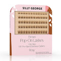 Silly George Pop-On Lashes - DIY 1-Step Pre-Glued Faux Eyelash Clusters, Natural Look Extensions, Light Brown - Rosy, 5-7 Pair Set, Pack of 60 Clusters