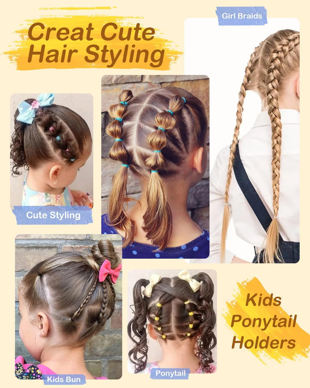 Hair Wax Stick, Hair Ties Set - Frizz Control, Smooth Flyaways, French Braid - 500 Clear Elastics & 500 Colorful Rubber Bands - Styling Accessories for Girls, Kids Daily Hairstyle DIY