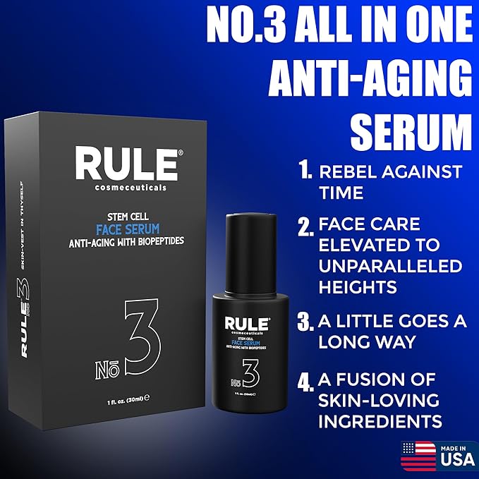 RULE COSMECEUTICALS - No.3 - Facial Serum with Biopeptides & Apple Stem Cells, Face Serums for Anti Aging, Peptide Serum as Skin Toner and Dark Spot Remover for Face, 30 mL
