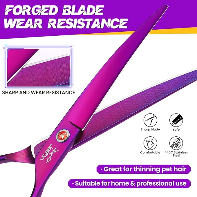 JASON Curved Dog Grooming Scissors - 7" Down-Curved Trimming Shears Purple