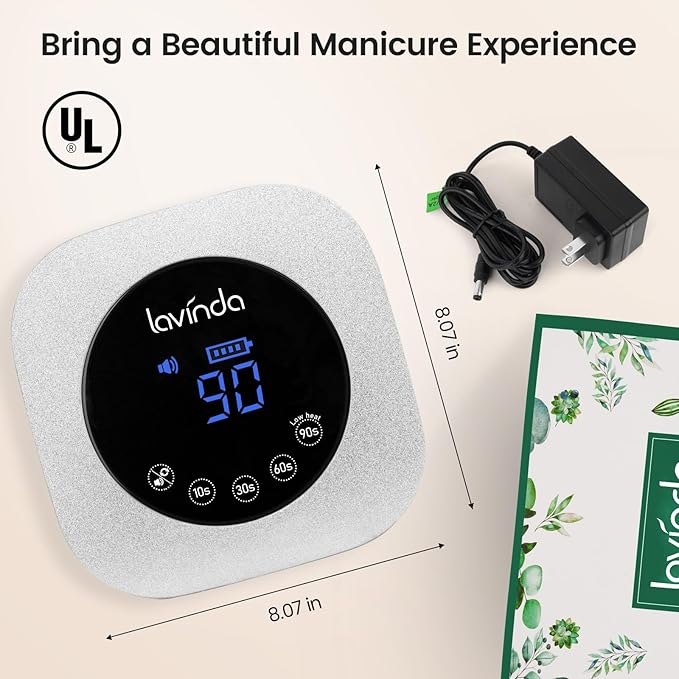 Lavinda 54W UV LED Nail Lamp for Gel Polish, Frosted Silver Glitter