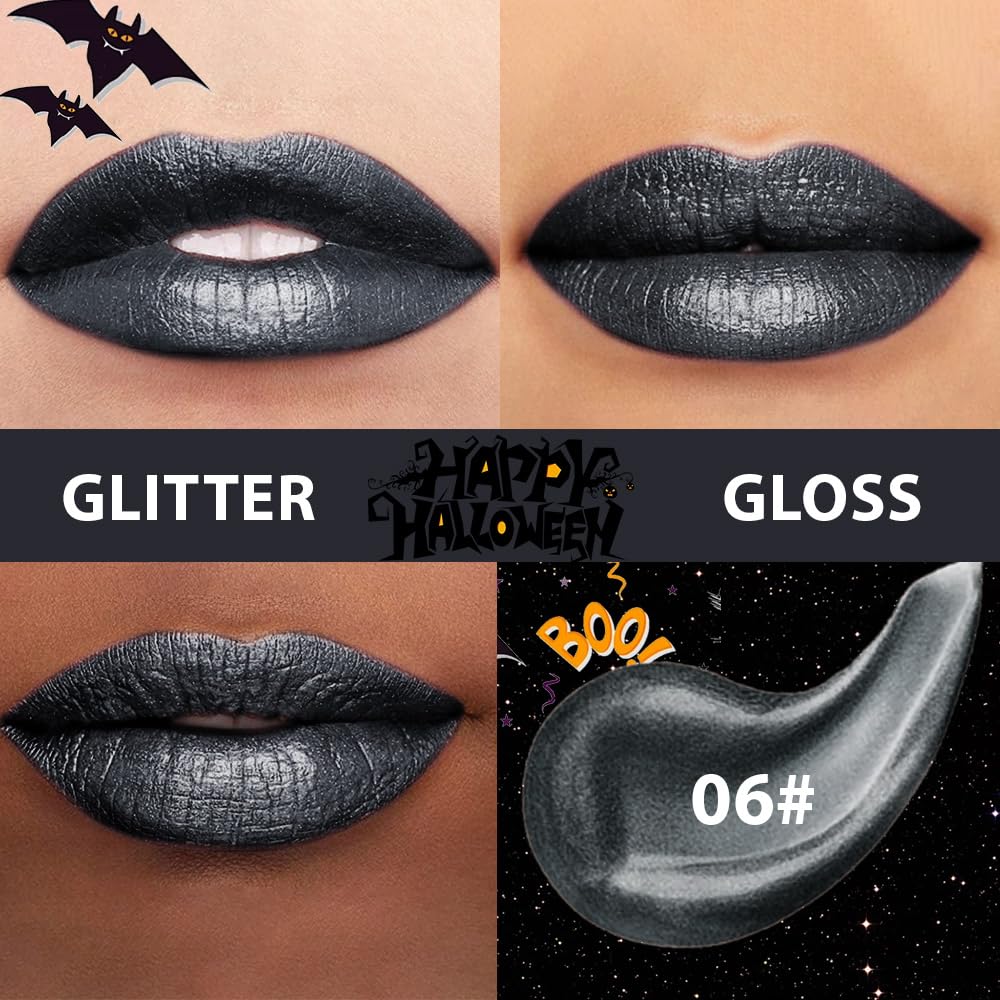 CAKAILA Gray Black Metallic Lipstick for Women,Glitter Sparkling Liquid Lipstick,Long Lasting Waterproof Lightweight Comfortable Non-Drying Bold Dark Lip Gloss for Gothic Stage Makeup,Vegan