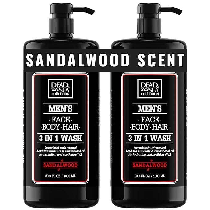 Dead Sea Collection Sandalwood Men’s Body Wash – 3 in 1 Body Wash for Men for Hair, Face & Body – Moisturizing Shower Gel with Dead Sea Minerals – Pack of 2 (33.8 fl oz each)