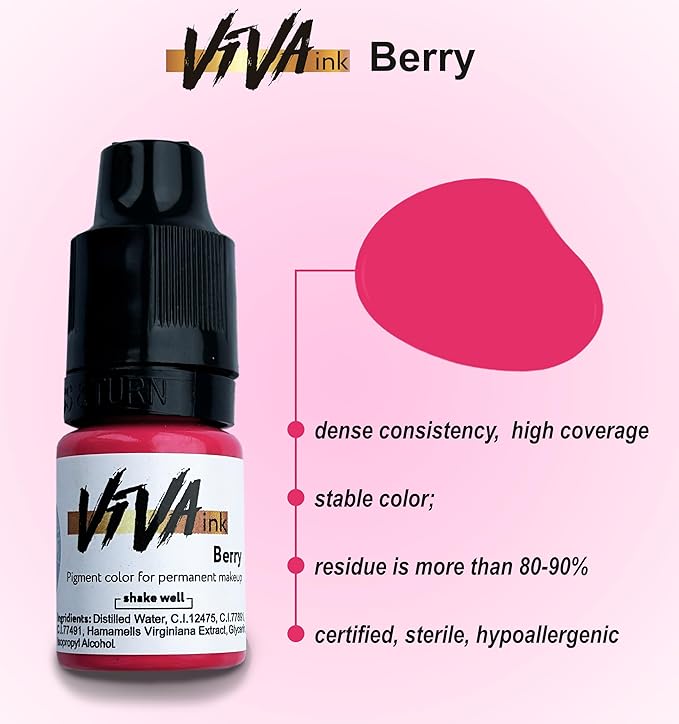 VIVA INK Lip Pigment – Berry – Permanent Lip Makeup – Microblading Ink for Durable and Colorful Lips – Long Lasting Color Lip Cosmetics (0.2 oz)